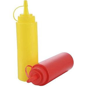 Omenluck 2 Pack Plastic Squeeze Sauce Flessen Kruiden Container Dispenser voor Mosterd Ketchup Olie Honing Salade Geel en Rood