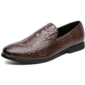 HOOENG Schoenen Oxford for heren Instapper Ronde gepolijste neus Veganistisch leer Krokodillenprint Lage bovenkant Antislip rubberen zool Antislip Blokhak Buiten(Color:Brown,Size:39 EU)