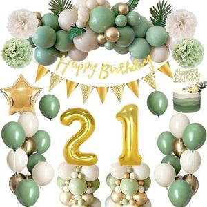 FeestmetJoep® 21 jaar feestpakket Groen / Goud 63-delig - 21 jaar verjaardag versiering - 21 jaar slingers - 21 jaar ballonnen - Feestversiering voor man & vrouw Groen / Goud - 21 jaar verjaardag