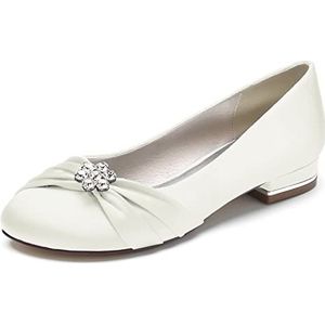 Vrouwen Ivoor Bruids Flats Slip on Satijnen Ballet Pumps Gesloten Teen Bruiloft Prom Schoenen,ivoor,36 EU