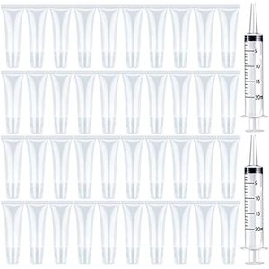 BAQI 50 stuks 10 ml heldere lipgloss lege buizen containers met 2 stuks 20 ml plastic spuit dosering, navulbare lege lipgloss tube cosmetische containers zachte buis voor vrouwen en meisjes DIY lippenbalsem cosmetica