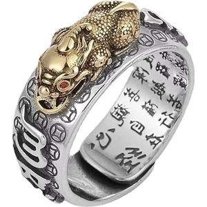 Feng Shui Ring Mannen Dappere Hart Sutra Ring Vintage Sterling Zilver Beschermen Rijkdom Verstelbare Ring