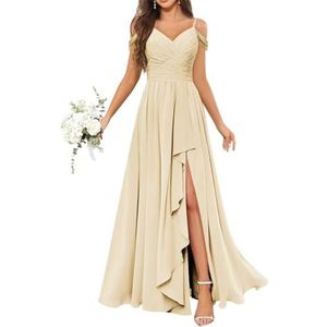 Chiffon bruidsmeisjesjurken voor dames, met split, lange baljurken, cocktailjurken, grote maten, Champagne, 32
