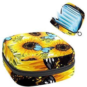 Periode Pouch Draagbare Tampon Opbergtas,Tampon Houder voor Portemonnee Vrouwelijke Product Organizer,Zonnebloem Vlinder, Meerkleurig, 4.7x6.6x6.6 in/12x17x17 cm