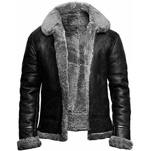 Lederen Jas Mens Aviator Echt Shearling Sheepskin Bomber Flying Jacket Gevoerde Vrijetijdsjack Pluche Lange Mouwen Dikke Jas Voor Dagelijkse Reizen, Uit, Winkelen (Color : Grey, Size : 3XL)