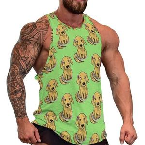 Veel puppy op groene heren tanktop grafische mouwloze bodybuilding T-shirts casual strand T-shirt grappige sportschool spier