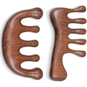 Xizhiwan 2-delige houten hoofdmassagekam (inclusief 2 verpakkingen), houten brede tanden, Loc kam sandelhout hoofdhuid massageborstel, hoofdborstel schrapen, geschikt voor mannen en vrouwen