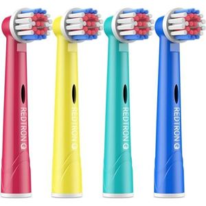 REDTRON set van 4 kindertandenborstelkoppen voor Oral B, opzetborstels voor een diepe en precieze reiniging, vervangende opzetborstels voor elektrische tandenborstels