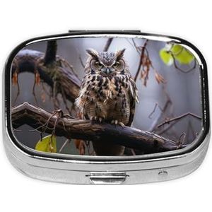 YoupO Pillendoos, Snap Shut Deksels Reizen Pillendoos, Draagbare Lange Termijn Opslag Pil Organizer voor het Dragen in Zakken, Portefeuille, Reizen, Werk (Uil op een tak), Zwart