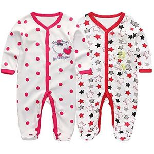 MAMIMAKA Baby Rompertjes Pyjama Katoen Jumpsuit Jongens Meisjes Slaappak Lange Mouw Footed Bodysuits Eendelige Outfits, Twee stukken-4, 6-9 maanden