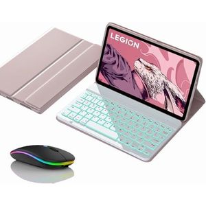 Toetsenbordhoes voor Lenovo Tab P11 Pro Gen 2 / Pro 11.2"" 2022 (TB-132FU/ TB-138FC), Magnetisch Afneembaar Draadloos Achtergrondverlichting Toetsenbord met Bluetooth Muis,Roze