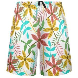 LI ZHI XIN Herenpyjamabroek, korte pyjamabroek, zomer casual shorts, elastische tailleband met trekkoord, rechte losse pasvorm met 2 zakken, S-XXL kleurrijk bladpatroon, Meerkleurig, S