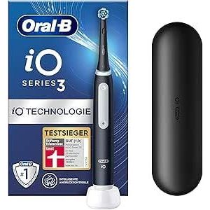 Oral-B Oplaadbare elektrische tandenborstel iO 3 zwart, 1 elektrische tandenborstel, 1 reservekop, reisetui + tandpasta Oral-B Advanced tandvleesbescherming, effectieve tandreiniging