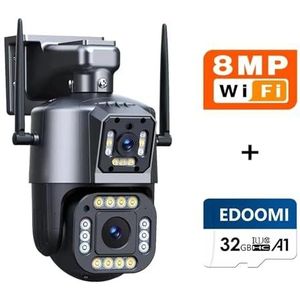 HD Dual-Lens 8MP Beelden PTZ Wifi Beveiligingscamera Buiten Kleur Nachtzicht Videobewakingssysteem IP66 Auto Tracking Stof- en waterbestendig (Color : 1, Size : 8MP Add 32G Card)