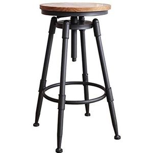 LAXF-Stoelen industriële verstelbare hoogte ronde barkruk, retro vintage stijlvolle waterpijp ontwerp pub keuken barkruk (zwart, houten stoel, 1 stuks)