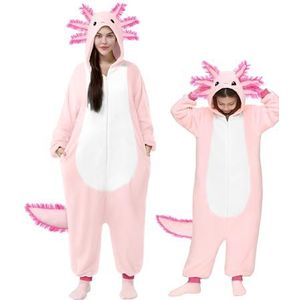 Spooktacular Creations Uniseks kinderpyjama, roze Axolotl overall met capuchon, nachtkleding met ritssluiting voor Halloween-cosplay-kostuum, S, roze, M