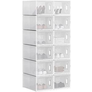 WOLTU Schoenendozen transparant, 12 Stk Opbergdozen voor Schoenen, Schoenenorganizer, Schoenopslag Opvouwbaar en Stapelbaar, kunststof, 25x19x35 cm SRX12tp