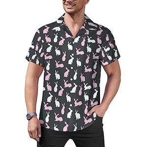 Vrijetijdsshirts met konijnenpatroon voor heren, korte mouwen, Cubaanse kraag, T-shirts, tops, Hawaiiaans T-shirt, XL