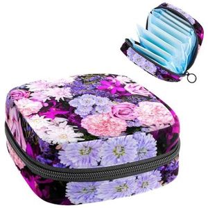 Opbergtas voor maandverband, menstruatiecup zakje tampon tas, menstruatiepads, houder organizer voor dames en meisjes, roze en paarse bloemen