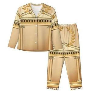 JEJEA Antiek gebouw met Romeinse olijftak en Griekse print Comfortabele 2-delige nachtkleding lounge set pyjama set lange mouwen nachtkleding nachtkleding, Zwart, S