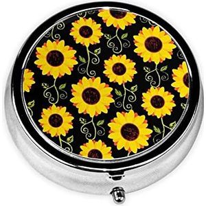 Leuke Zonnebloem Print Ronde Pil Organizer 3 Compartiment Pillendoos Draagbare Geneeskunde Pil Case voor Outdoor Reizen