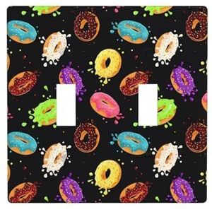 ZhaoYuGoods Donut Print Muurplaat, Dubbele Toggle Lichtschakelaar Outlet Cover 2-Gang 11,4 cm x 11,4 cm, PC Decoratieve Voorplaat voor Thuis & Kantoor