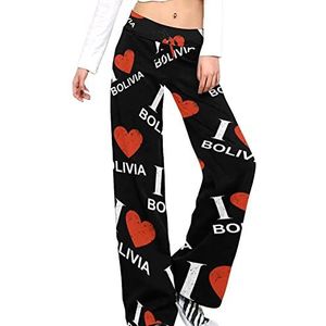 I Love Bolivia Damesbroek, casual broek, elastische taille, loungebroek, lange yogabroek, rechte pijpen