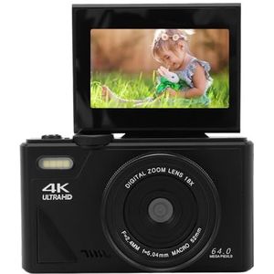 4K Digitale Camera voor Fotografie, 18x Autofocus 64MP Camera met 3,0 Inch Flip-scherm, Anti-shake Vlogcamera Compacte Digitale Camera voor Reisfotografie Vloggen (BLACK)