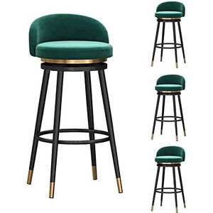 GZDZ Barstoelen stoelen barkrukken, set van 4 draaibare barkrukken, fluweel gestoffeerde barkrukken met rugleuning, eilandstoelen voor thuis, keuken, bar, zithoogte 75 cm (groen, 65 cm)