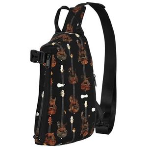 Haocloud Zwart Wit Marmer Print Crossbody Rugzak,Reizen Wandelen Cross Bag Diagonaal,Fietstas, Art gitaar patroon afdrukken, Eén maat