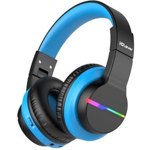 iClever Bluetooth Kids koptelefoon, BTH12 Kleurrijke LED Lichten Kids Draadloze koptelefoon Over Ear met 74/85/94dB Volume Limited, 55H Speeltijd, Bluetooth 5.2, Ingebouwde Microfoon voor Tablet/PC
