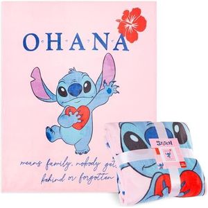 Disney Stitch Fleece Deken, 150 x 130 cm Slaapkamerdecoratie - Stitch Gifts (Roze Stitch)