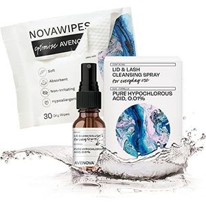 Avenova Eyelid and Eyelash Cleanser Spray with 30 Dry Wipes - Gentle Everyday Hypochlorous Acid Lid and Lash Cleansing Spray for Clearer and Healthier Eyes, 20mL