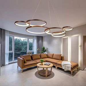 LED Hanglamp 6 Cirkel Ring Dimbare Eettafel Pendant Lamp Met Afstandsbediening Kroonluchter Acryl Metaal Chandelier Hoogte Verstelbare Woonkamer Slaapkamer Eetkamer Plafondlamp