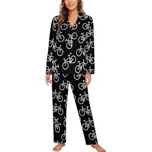 Fiets Patroon Vrouwen Lange Mouw Button Down Nachtkleding Zachte Nachtkleding Lounge Pyjama Set M
