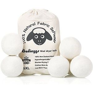 Budieggs - Woldroger Ballen - Biologisch - XL 6-pack - 100% Nieuw-Zeeland Chemisch Vrije Stoffenverzachter voor 1000+ ladingen