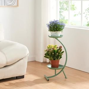 [en.casa] Plantenstandaard Aalten Bloemenstandaard plantenrek met 2 planken bloemenrek metaal 61,5x30x25 cm groen