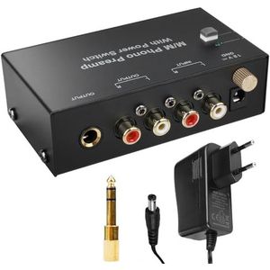 Phono Voorversterker, platenspeler - Phono voorversterker voor platenspeler met MM-scansystemen, RCA input & output, versterker stereo met niveau, zwart