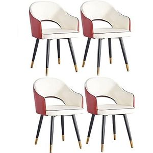 GEIRONV Nordic Eetkamerstoel Set van 4, Waterbestendige PU-lederen bijzetstoel Keuken Moderne woonkamer Eetkamer Accent fauteuils met metalen poten Eetstoelen ( Color : Red+white , Size : 85*45*48cm )