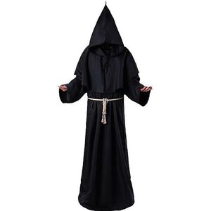 Luxylei Tovenaarskostuum Halloween cosplay kostuum middeleeuwse mantel met capuchon monnik broeder gewaad priester kostuum oude kleding pak