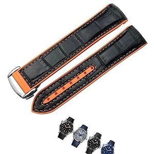 yeziu Lederen rubberen horlogeband voor Omega HydroConquest Seamaster 300 Speedmaster AT150 sportband 19 mm 20 mm 21 mm 22 mm(Black leather orange,21mm)