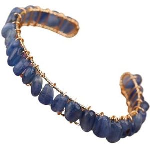 Minerale steen open manchet armband for vrouwen citrien kristal edelsteen chip kralen verstelbare armband sieraden cadeau (Color : Blue Kyanite)