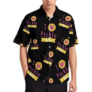 I Love Pickle Sports Ball Heren T-shirt met korte mouwen casual button down zomer strand top met zak