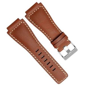 dayeer 33 * 24mm Bolle Einde Italiaanse Lederen Horlogeband Voor Bell Serie BR01 BR03 Armband Riem Ross Rubber Man band (Color : Brown silver, Size : 33-24mm)