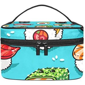 Dag van de Dode Paard Gele Make-up Tas Voor Vrouwen Meisjes Cosmetische Zakken Met Handvat Reizen Make-up Organizer Tas, Blauwe Sushi Japan, 8.9x5.9x5.4 Inches, Make-up Pouch