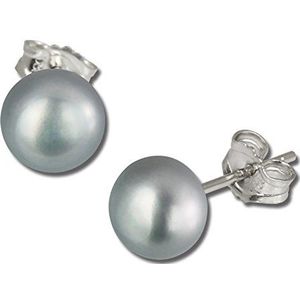 SilberDream Oorbellen 7,5 mm voor dames 925 zilver oorstekers parel grijs SDO108K zilveren oorstekers, Sterling zilver, Parel