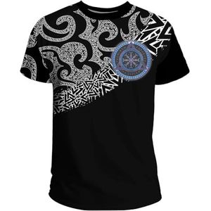 Viking Vegvisir sweatshirts Voor Heren en Dames, Noorse Mythologie 3D-geprinte Keltische Kraai tatoeage Losse Ademende Korte Mouwen, Pagan Fall Plus Size Hoodie(Color:T-shirt,Size:XL)