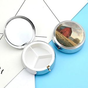 Pillendoosje Ronde Pillendoosje Pillenorganizer met 3 compartimenten zonneschijn en gras pillen gevallen voor reizen Waterdichte Geneeskunde Organizer Box Reizen Pillendoos Pillencontainers Vitamine