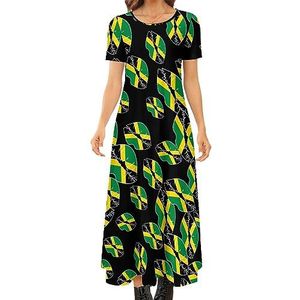 Jamaicaanse vlag lip dames zomer casual korte mouw maxi-jurk ronde hals bedrukte lange jurken 6XL