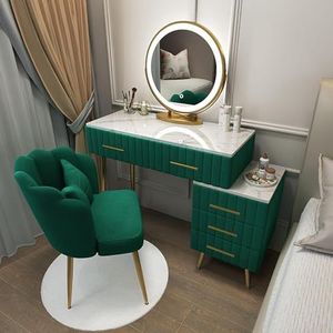 FZDZ Dressoirset met 5 lades bevat: tafelkast, slimme spiegel, fluwelen kussen, make-upkruk, eendelig damesslaapkamermeubilair, eenvoudige moderne stijl (C, desktop 100 cm)